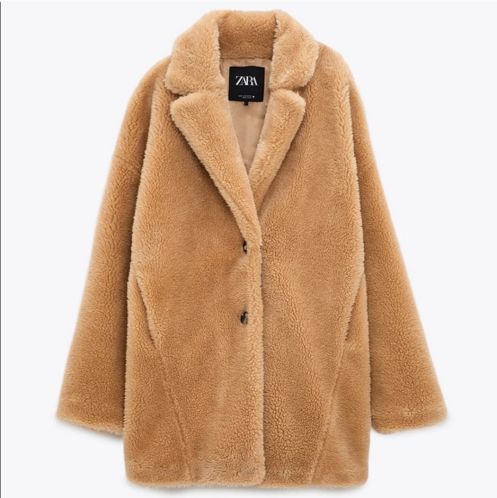 Zara beige teddy bear fleece coat size xs